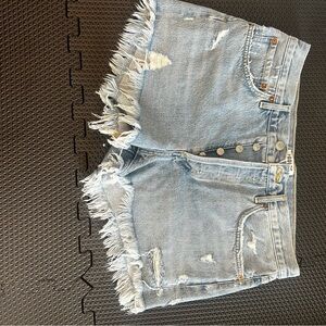Agolde Frayed Light Blue Jean Shorts